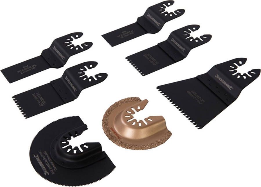 Silverline Multitool accessoire set veelzijdige zaagbladen 7-delig voor hout metaal en tegels