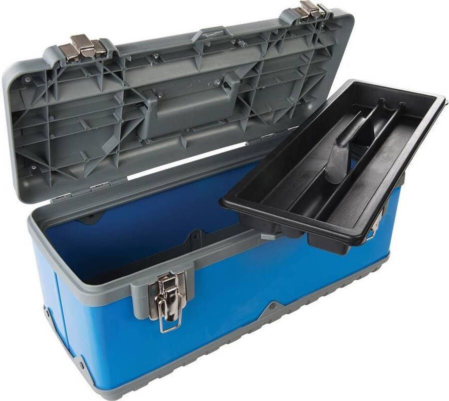 Silverline Robuuste gereedschapskist slagbestendig soft-grip handvat 47 x 22 x 21 cm grijs blauw