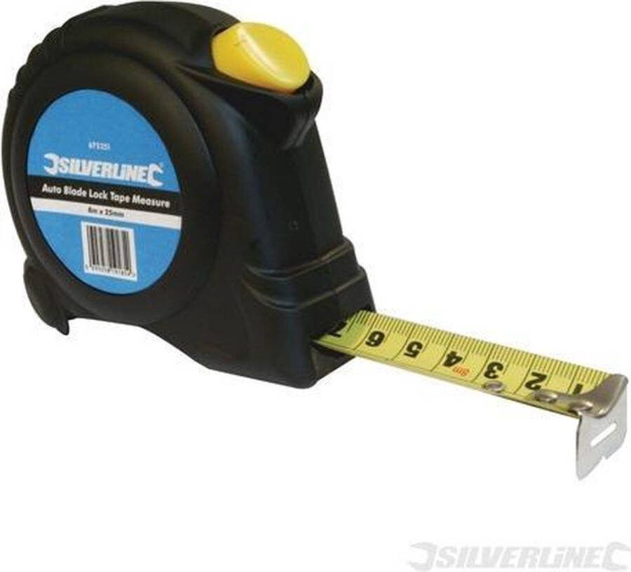Silverline Rolmaat met blokkeerknop 8 meter 25 mm automatische vergrendeling riemclip