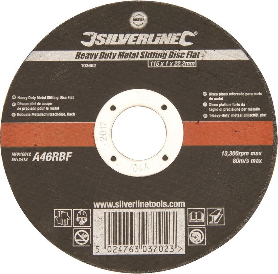 Silverline Heavy Duty metaal snijschijf plat Ø 115 mm glasvezel versterkt aluminiumoxide