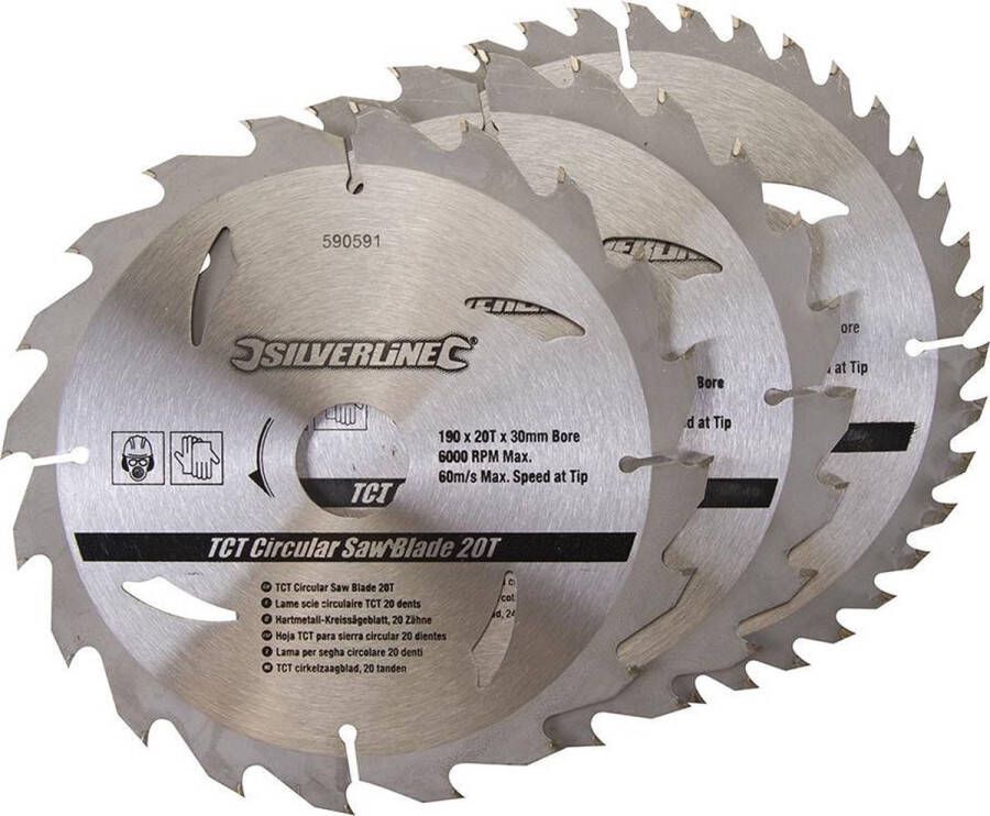 Silverline 590591 TCT Cirkelzaagblad 30 x 190mm 20 24 40T Hout (3st)
