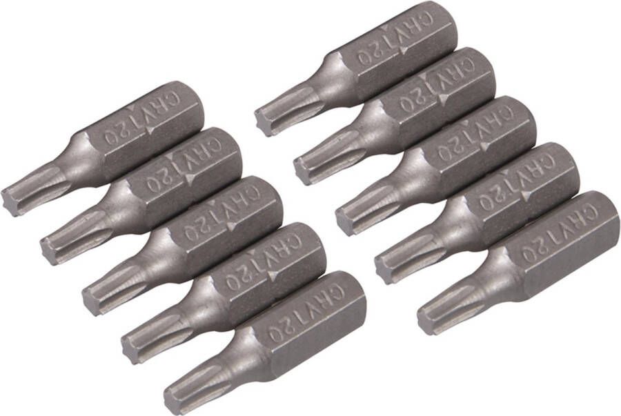 Silverline Torx schroevendraaier bits chroom vanadium 25 mm T20 set van 10