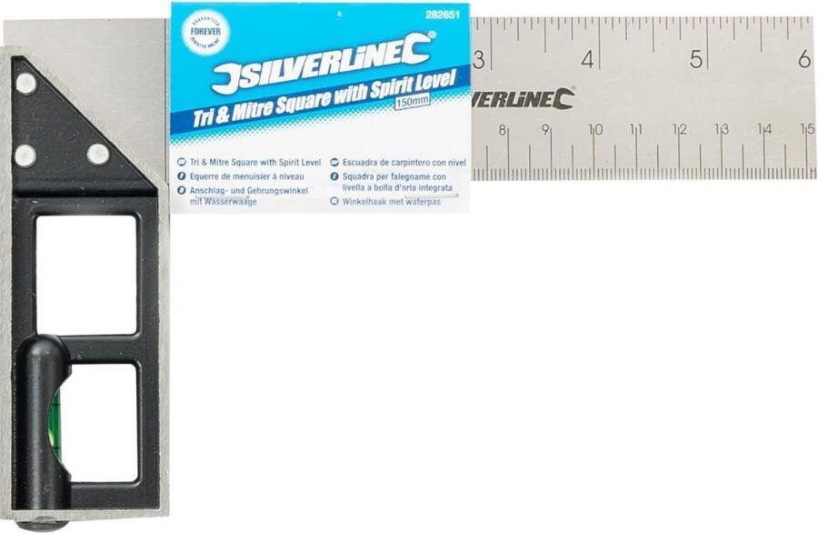 Silverline Winkelhaak met waterpas 150 mm gietaluminium metrische en imperiale schaalverdeling