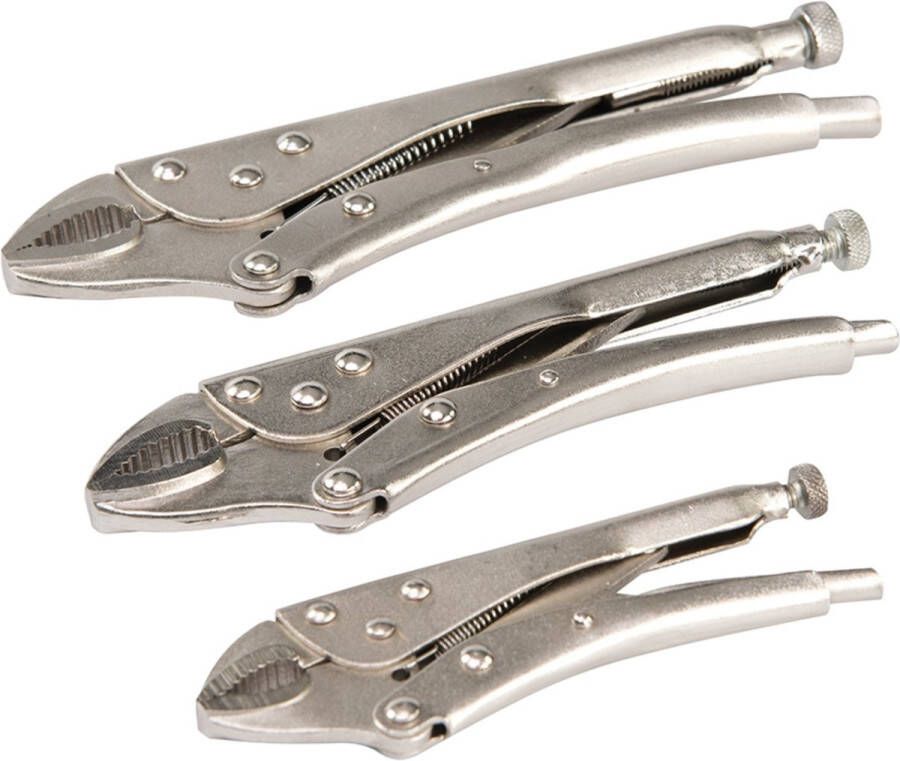 Silverline Zelfvergrendelende griptangen set 3 delig 130 170 en 210 mm gebogen kaken nikkel geplateerd