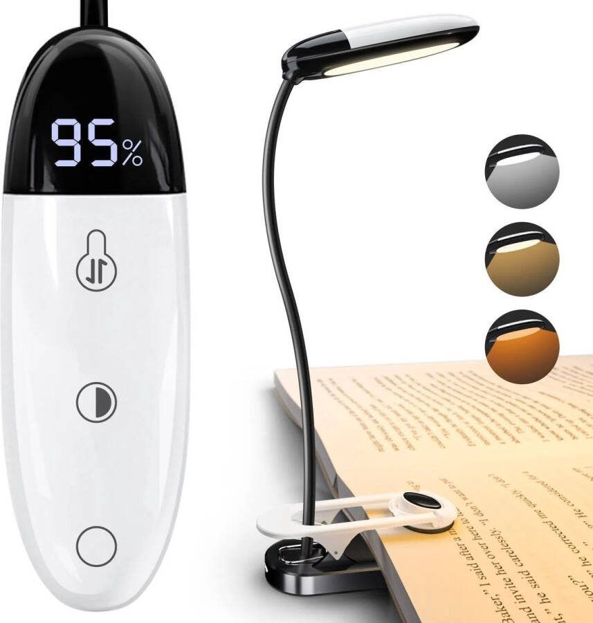 Silverman Leeslamp met dimfunctie Oplaadbare leeslamp met display Boeklamp Leeslampje voor boek met klem Bedlamp Bureaulamp