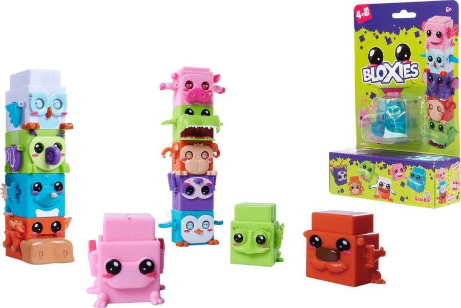 Simba Bloxies Wave 1 4 stuks Verzamelfiguren Stapeltoren Grappige dieren Bouwstenen