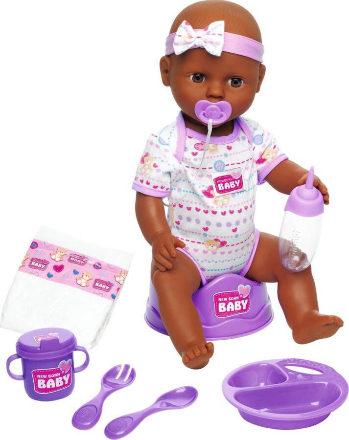 Simba New Born Baby Babypop 43 cm slapende ogen paars drink en plasfunctie babypop