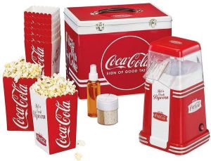 Simeo Retro Popcornmaker met accessoires in Coca Cola opbergblik