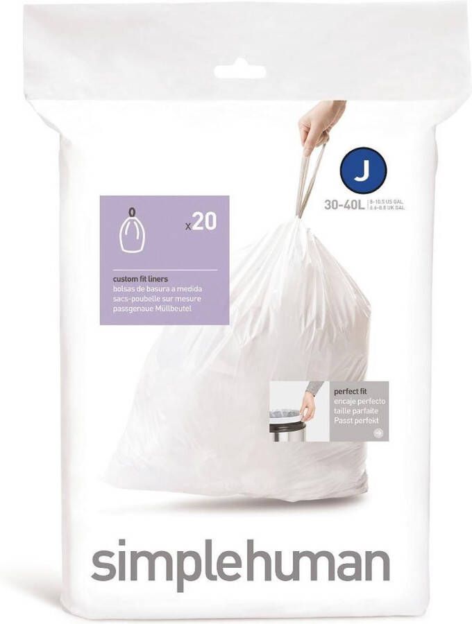 Simplehuman Code J Afvalzakken 40 liter 20 stuks met Trekband Blauw