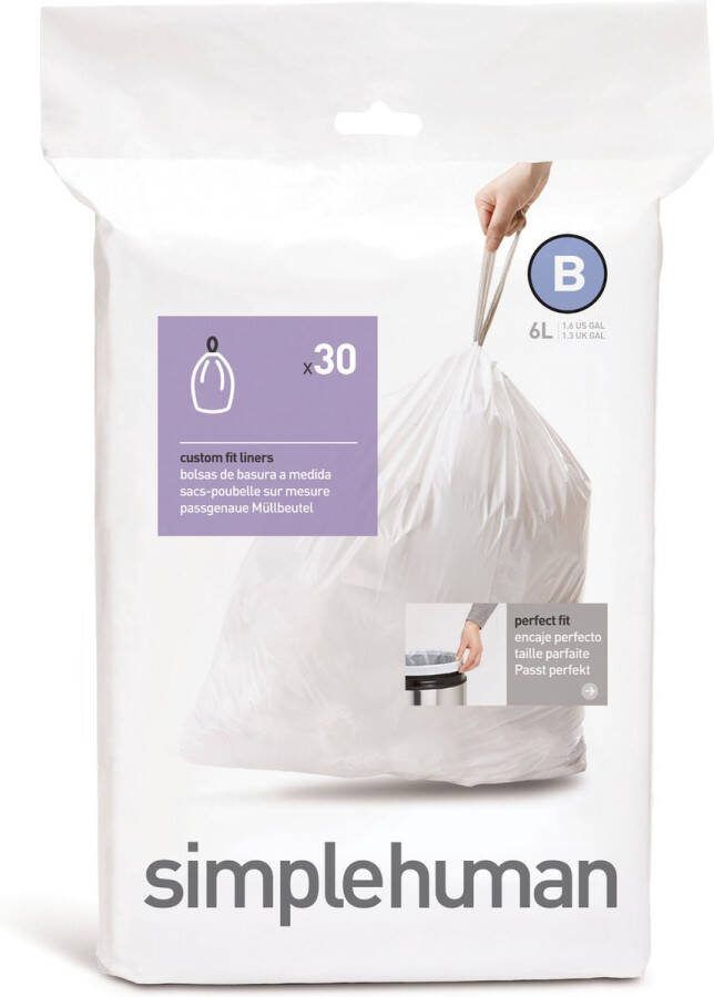 Simplehuman Code B Afvalzakken 6 liter 30 stuks met Trekband Wit