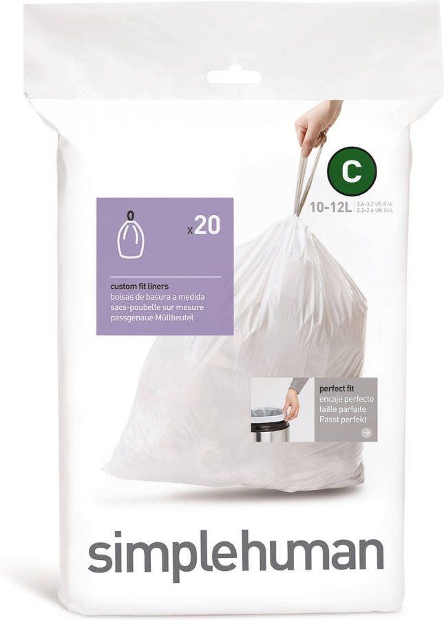 Simplehuman Code C Afvalzakken 12 liter 20 stuks met Trekband Wit