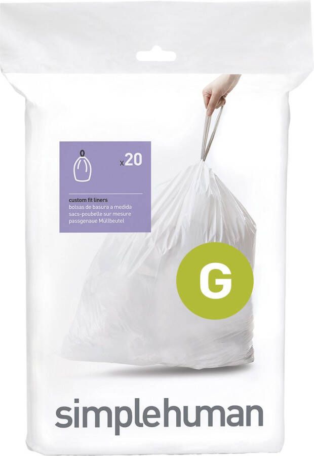 Simplehuman Code G Afvalzakken 30 liter 20 stuks met Trekband Wit