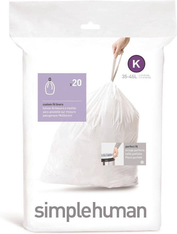 Simplehuman Code K Afvalzakken 38 liter 20 stuks met Trekband Wit