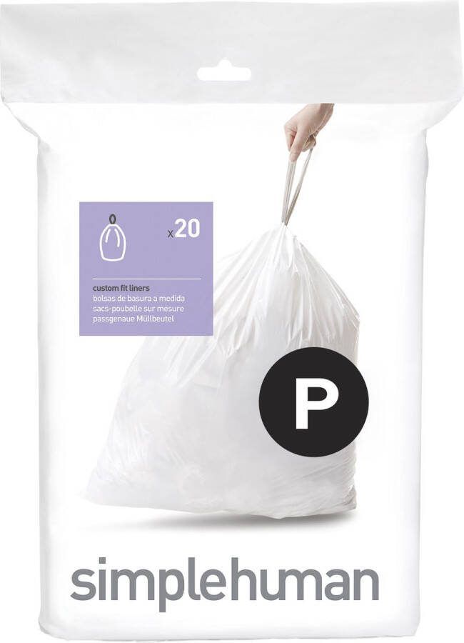 Simplehuman Code P Afvalzakken 60 liter 20 stuks met Trekband Wit