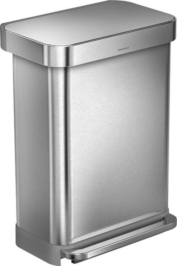 Simplehuman Rectangular Prullenbak 55 Liter Inhoud Met Soft Close Deksel RVS
