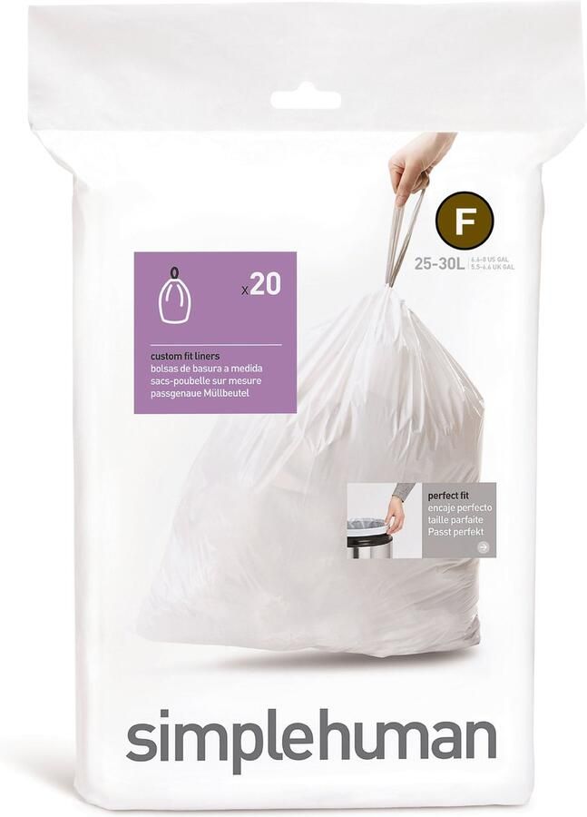 Simplehuman Code F Afvalzakken 25 liter 20 stuks met Trekband Wit