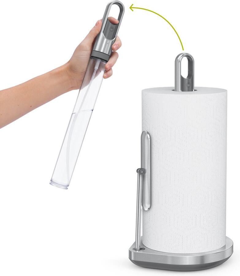 Simplehuman Keukenrolhouder met klemarm en Pomp Zilver Roestvast Staal