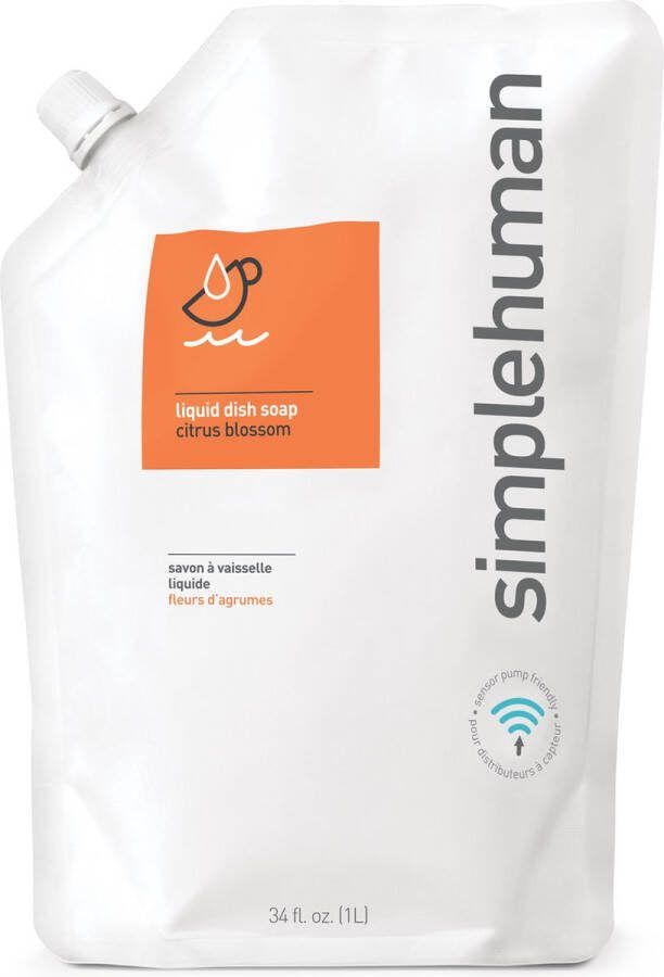 Simplehuman Zeepdispenser Afwasmiddel Navulling 1 liter Citrusbloesem Zeep Transparant