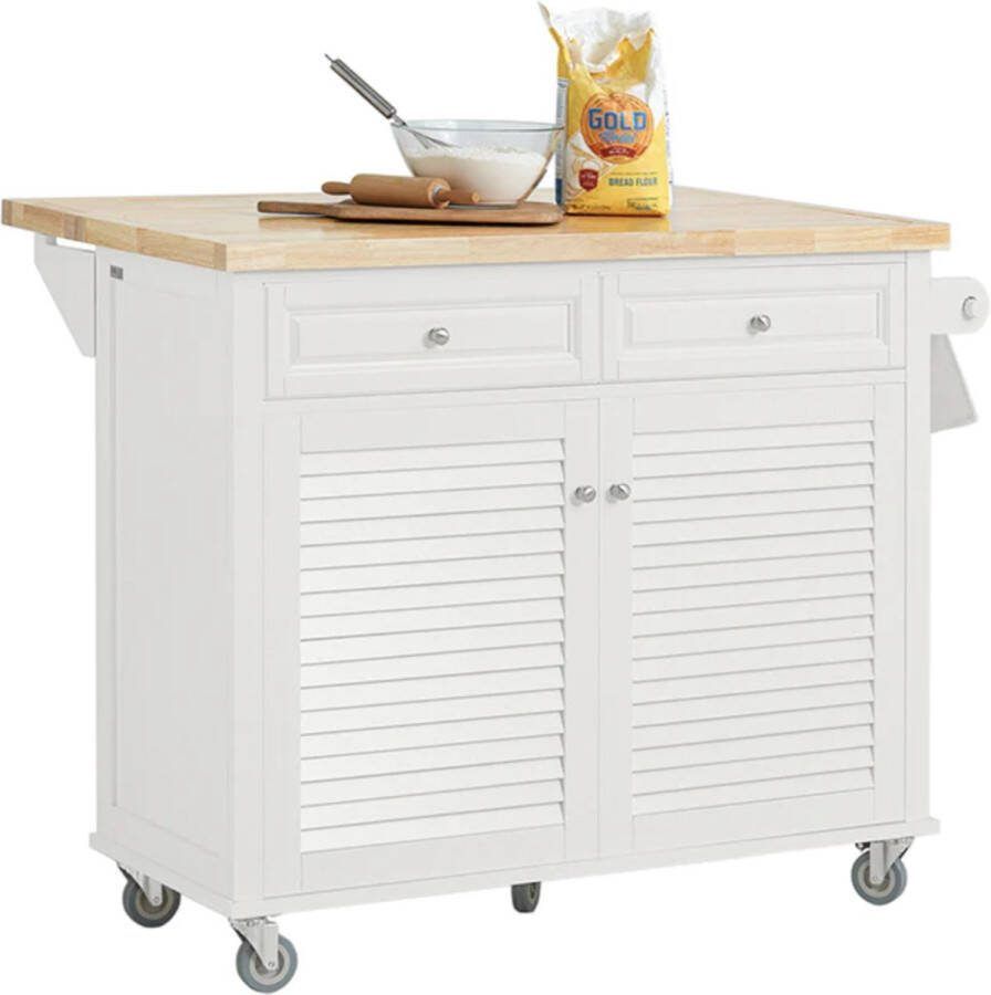 Simpletrade Keukentrolley Keukeneiland op Wielen Handdoekenrek Hout Wit 115x94x46-71cm