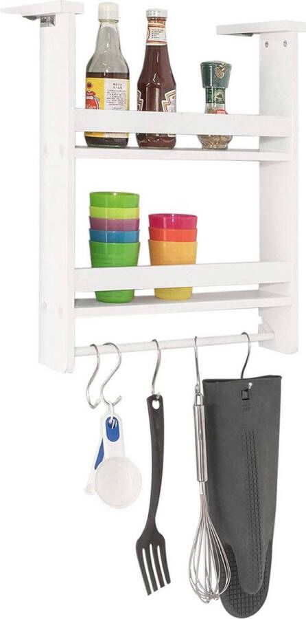 Simpletrade Wandrek -Kruidenrek 2 planken 5 haken Hout 42x9(20)x50 cm
