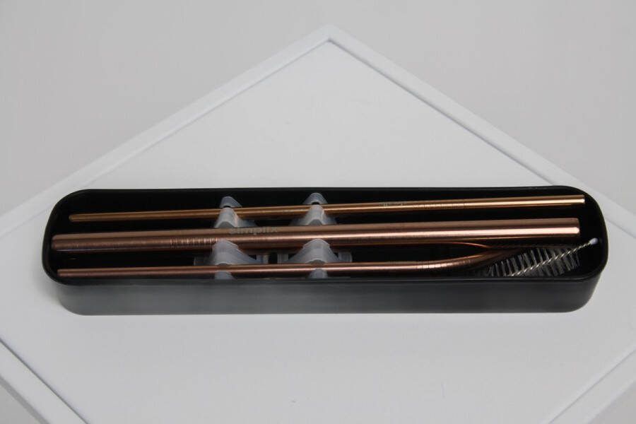 Simplix Herbruikbare Rietjes Set Roestvrij Staal Milieuvriendelijk Duurzaam Vaatwasserbestendig Met Opbergdoosje & Schoonmaakborstel Rose