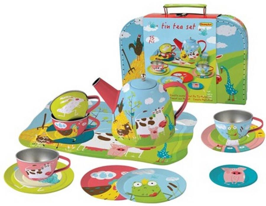 Simply for Kids Tinnen speelgoed serviesje in koffertje Boerderij