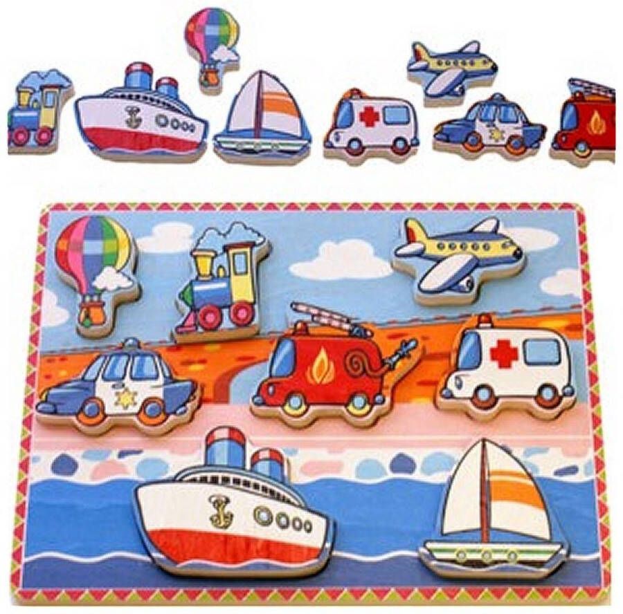 Simply for kids Puzzel Voertuigen Houten Vormenpuzzel met 8 Dikke Stukken