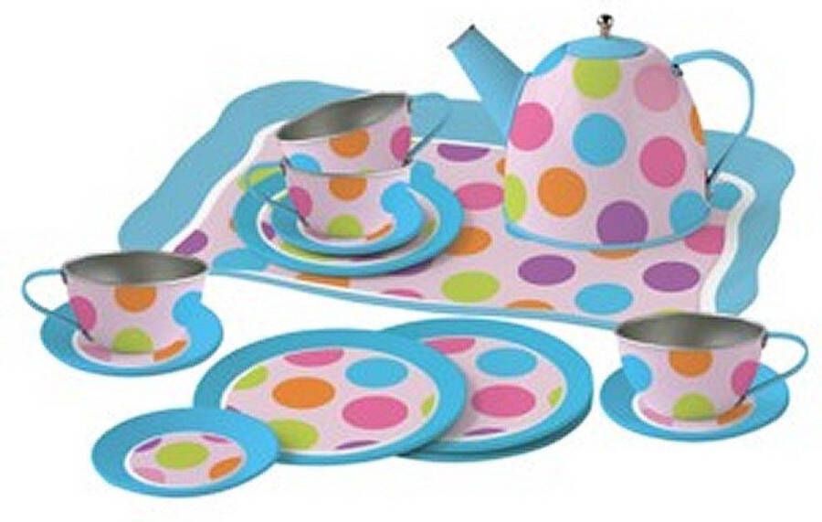 Simply for kids Theeservies voor Kinderen Metaal Speelgoed Servies in Koffertje Confetti