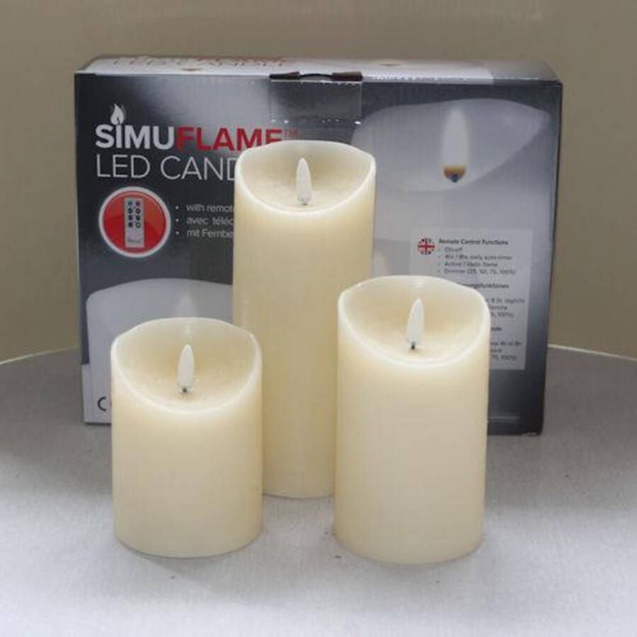 SIMUFLAME TM 3 SimuFlame LED kaarsen Ivory Aged 7.5 x 10+12.5+18cm
