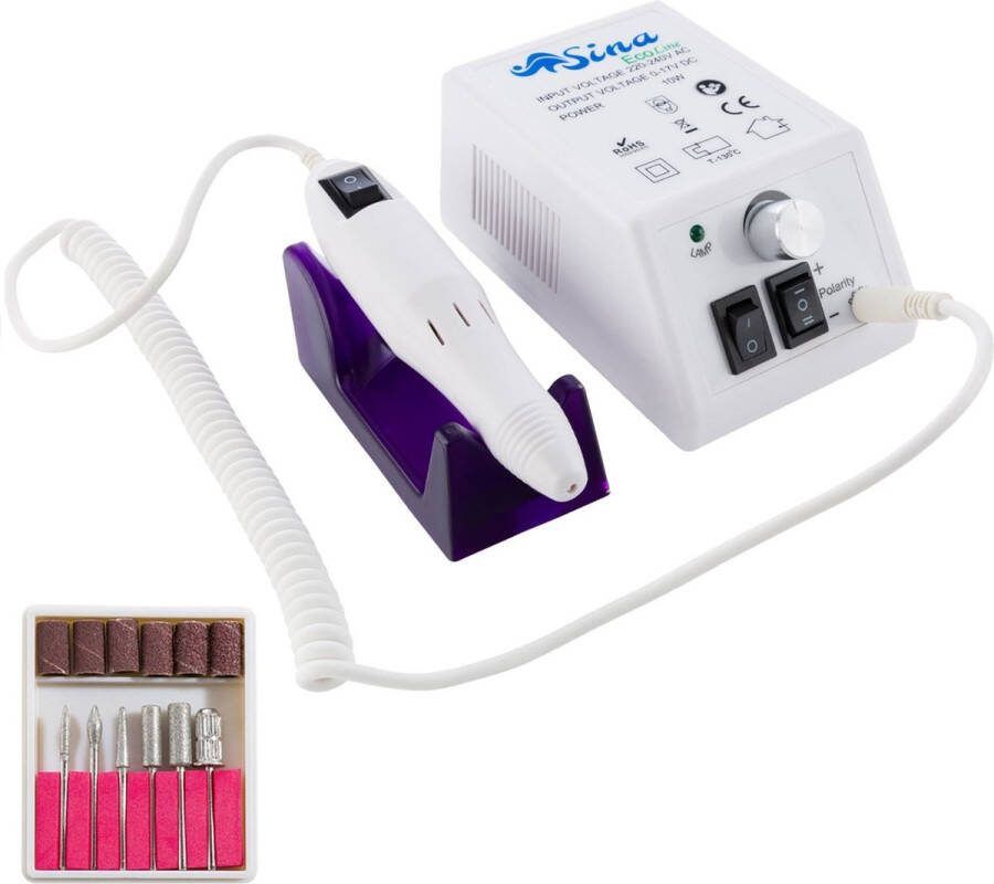 Sina Set met slijpmachine elektrisch nagelvijl manicure model Eco Line wit