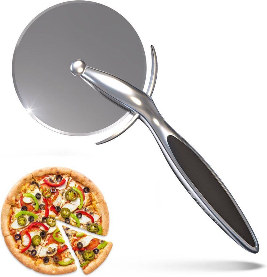 Sincer Pizzasnijder – Pizzames – Pizzaroller – Scherp Wiel- Vaatwasserbestendig – Antislip RVS – Zwart – 18 5cm