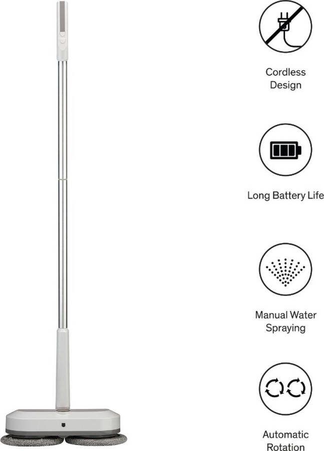 Sinji Elektrische Dweil – Snoerloos – Handmatige water controle – Automatische dweil rotaties – Geschikt voor vloer in de was zetten – Werktijd 70 min. – Laadtijd 3-4 uur – Elegant ontwerp 25 Watt – 180ml waterreservoir