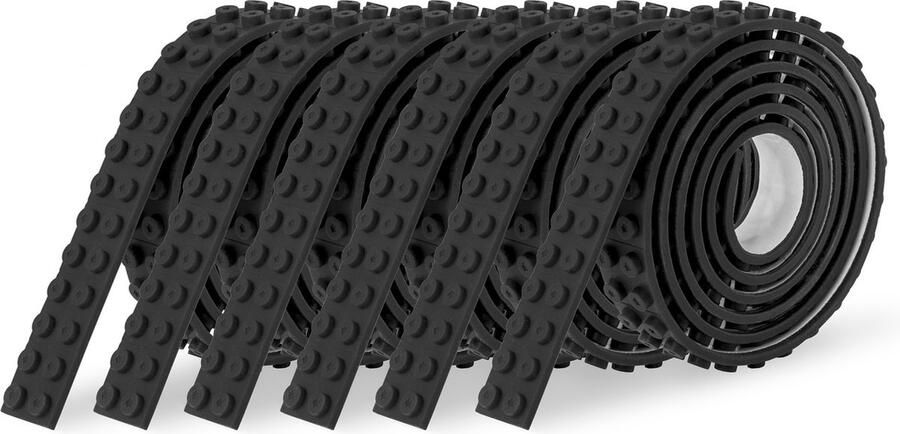 Sinji 6x Play Stick & Brick Flexibel Speelgoedtape Lego Tape – Geschikt voor Lego City Lego Creator Lego Friends – Zwart