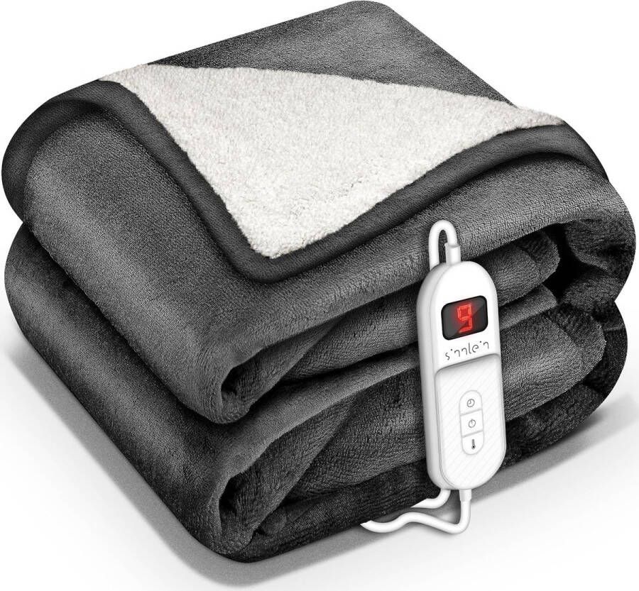 Sinnlein Elektrische deken met automatische uitschakeling antraciet 160x120 cm warmtedeken met 9 temperatuurniveaus knuffeldeken wasbaar
