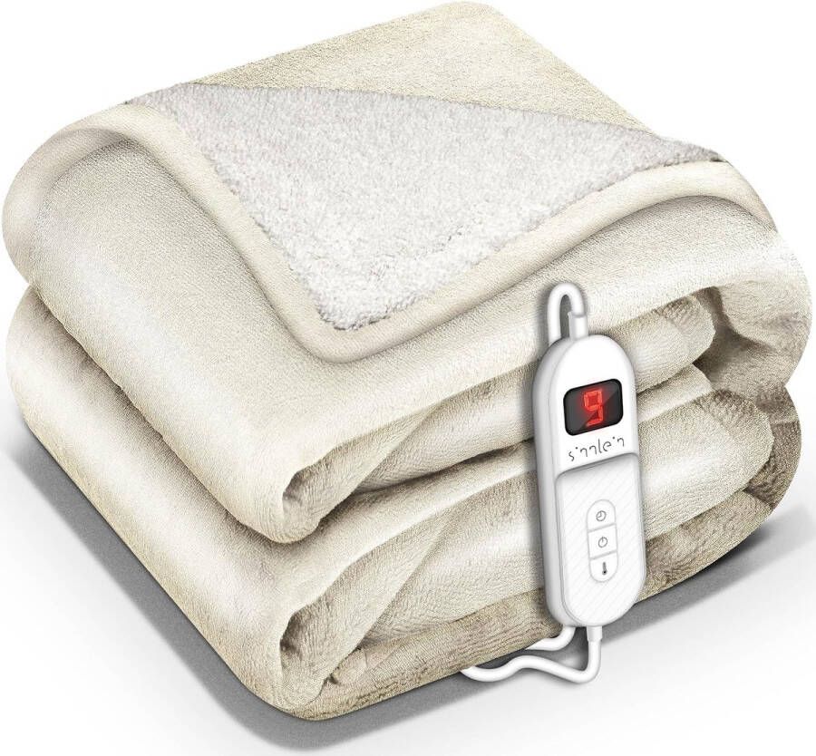 Sinnlein Elektrische deken met automatische uitschakeling beige 160x120 cm warmtedeken met 9 temperatuurniveaus knuffeldeken wasbaar