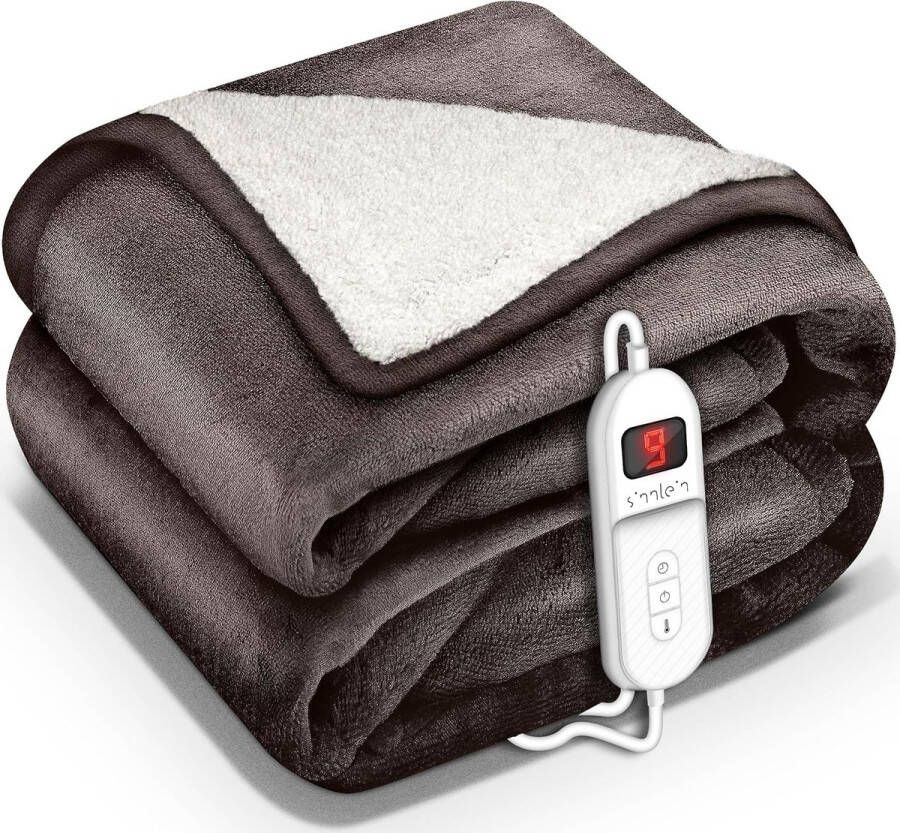 Sinnlein Elektrische deken met automatische uitschakeling bruin 160x120 cm warmtedeken met 9 temperatuurniveaus knuffeldeken wasbaar