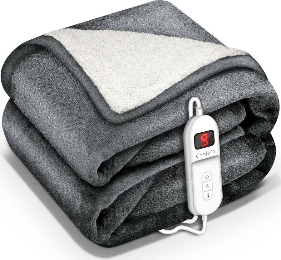 Sinnlein Elektrische deken met automatische uitschakeling donkergrijs 160x120 cm warmtedeken met 9 temperatuurniveaus knuffeldeken wasbaar
