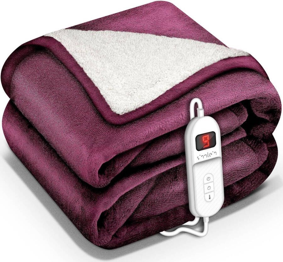 Sinnlein Elektrische deken met automatische uitschakeling rood 160x120 cm warmtedeken met 9 temperatuurniveaus knuffeldeken wasbaar