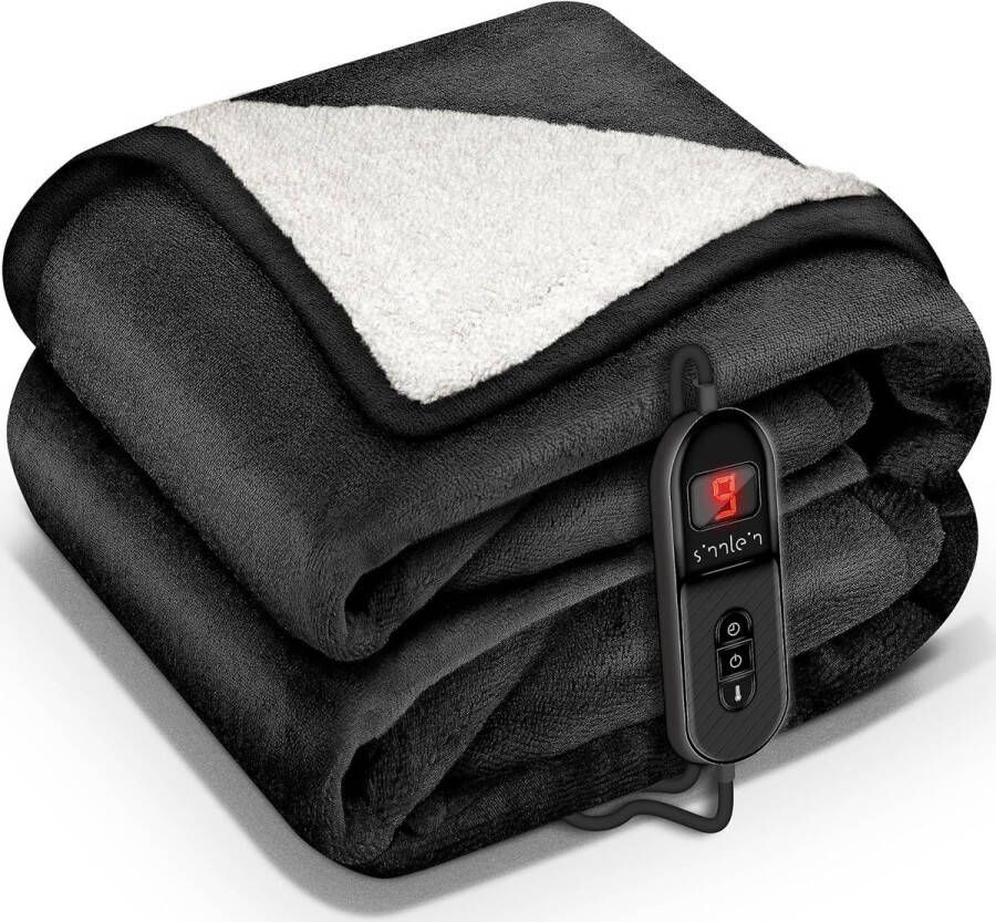 Sinnlein Elektrische deken met automatische uitschakeling zwart 160x120 cm warmtedeken met 9 temperatuurniveaus knuffeldeken wasbaar