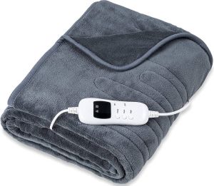 Sinnlein Elektrische deken van pluche 160 x 120 cm grijs TÜV SÜD GS-getest elektrische warmtedeken met automatische uitschakeling knuffeldeken timerfunctie 9 temperatuurniveaus wasbaar tot 40 °C digitaal display