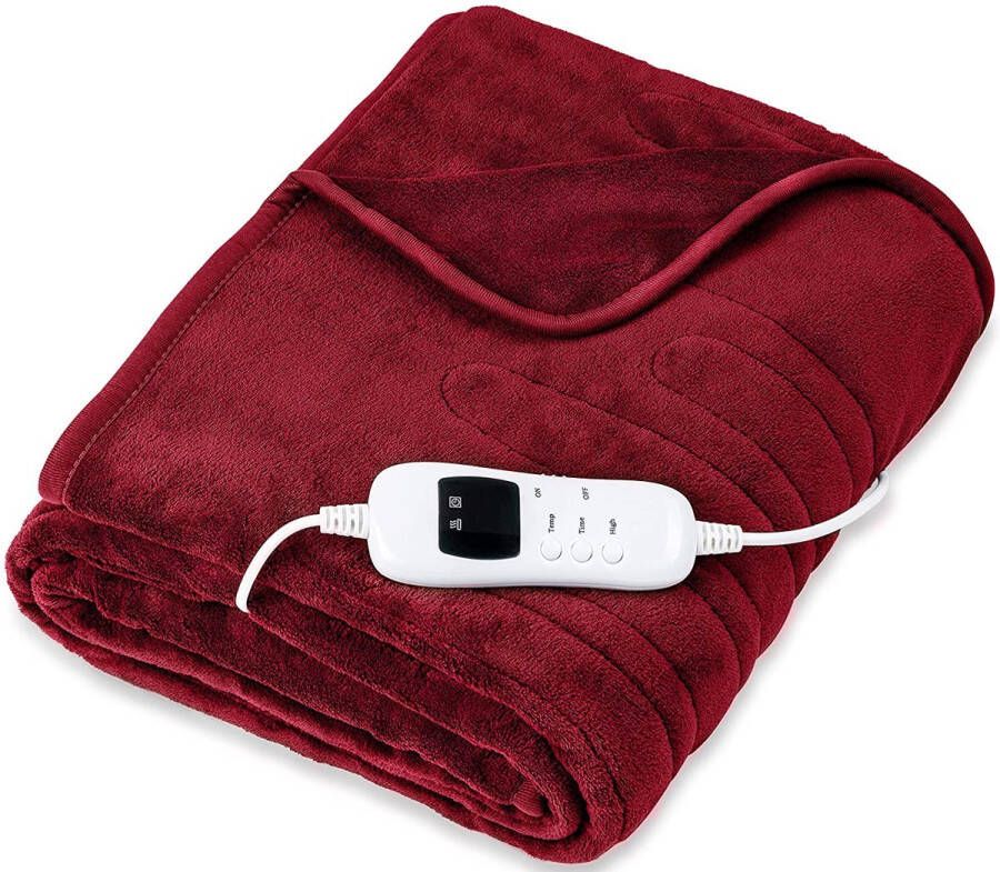 Sinnlein Elektrische deken wijnrood verwarmde deken XXL verwarmingsdeken 200 x 180 cm automatisch uitschakelen