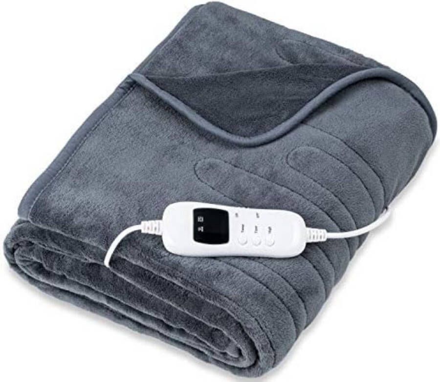 Sinnlein Zacht XXL warmtedeken 200 x 180 cm grijs elektrische deken met automatische uitschakeling Knuffeldeken- leefdeken timerfunctie 9 temperatuurinstellingen wasbaar tot 40°C digitaal display