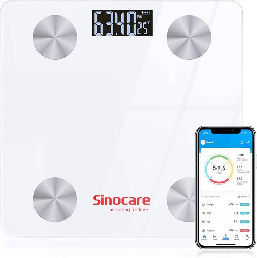 Sinocare Slimme Weegschaal Meerdere Personen BMI Lichaamsvet Spiermassa WiFi Bluetooth