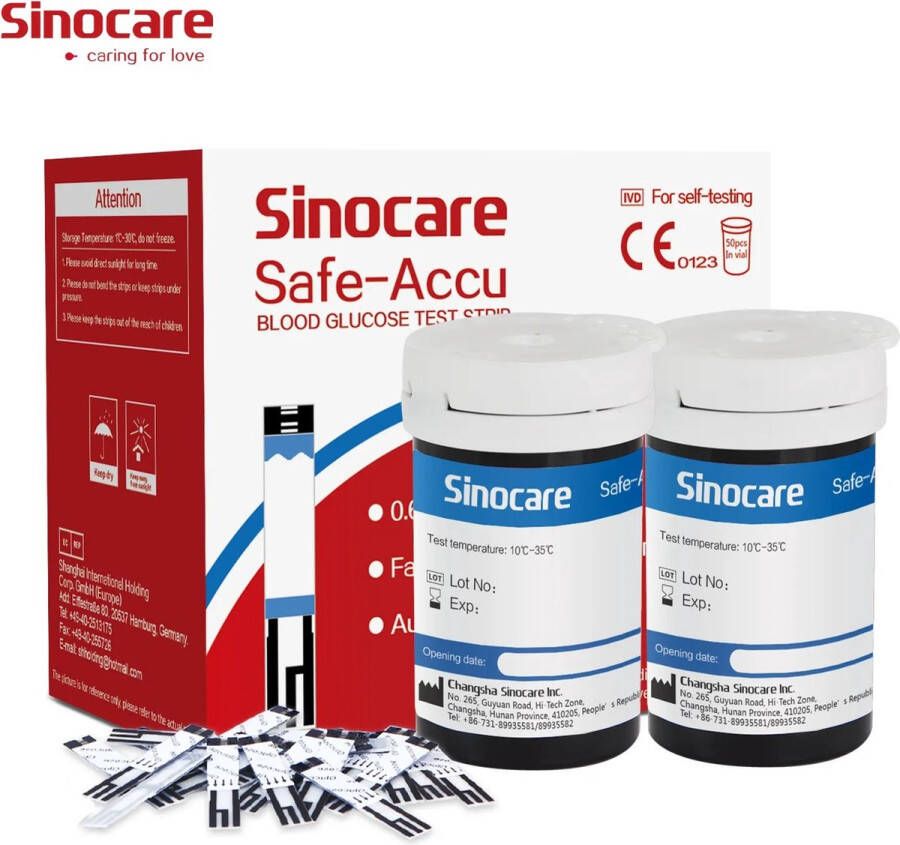 Sinocare Teststrips Lancettes 50 stuks Voor glucosemeter