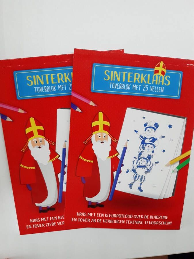 Sinterklaas 2 toverblokken Sint en Piet krasblok Kinder kleurboek Schoencadeau Krassen met potlood