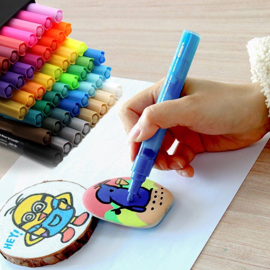 Sipa Hoogwaardige acrylstiften set 48 verschillende kleuren stiften voor volwassenen Acrylstiften voor stenen schilderen Happy stones Verfstiften Tekendoos Tekenset volwassenen Acrylverf