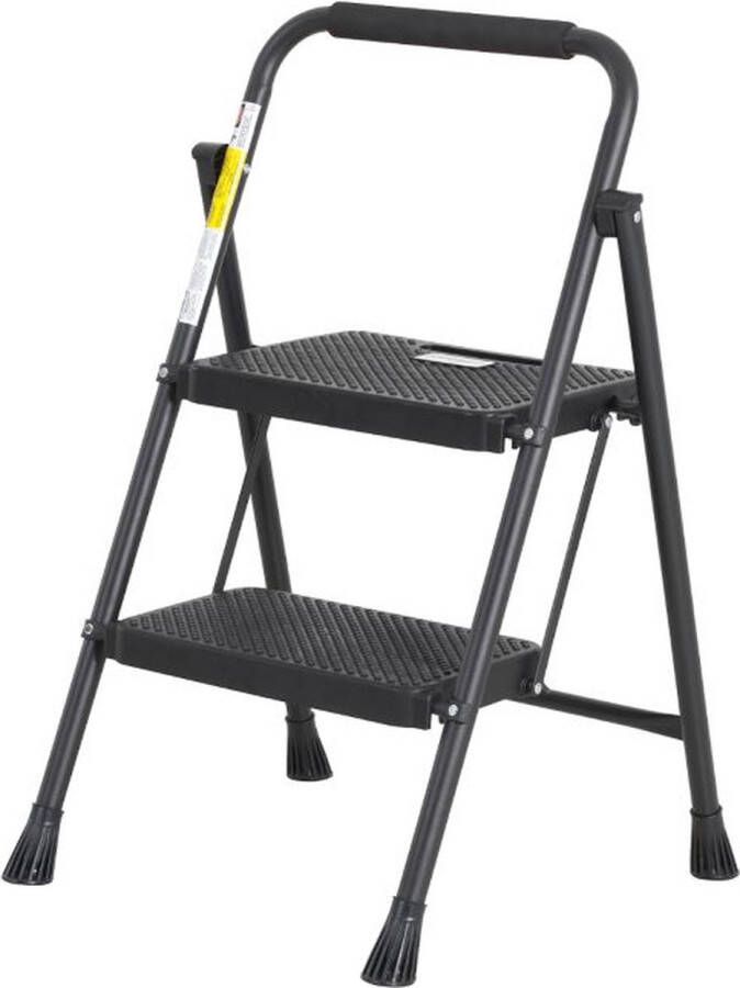 SIRAC Eurotower Huishoudtrap 2 Treden Keukentrap Inklapbaar Zwart PP-Antislip Max. Werkhoogte 47cm