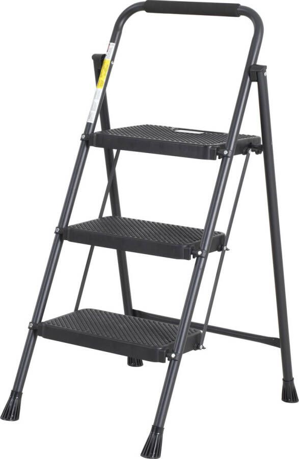 SIRAC Eurotower Huishoudtrap 3 Treden Keukentrap Inklapbaar Zwart PP-Antislip Max. Werkhoogte 103cm