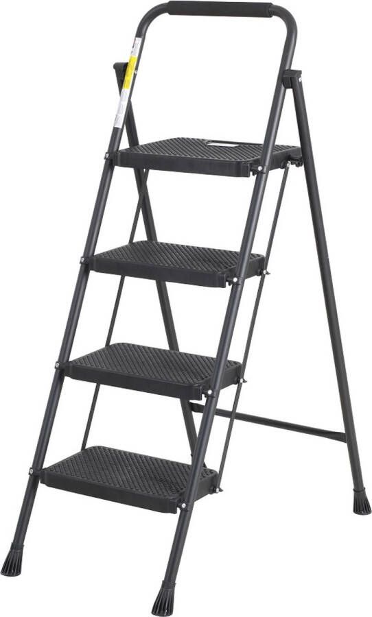 SIRAC Eurotower Huishoudtrap 4 Treden Keukentrap Inklapbaar Zwart PP-Antislip Max. Werkhoogte 126 cm