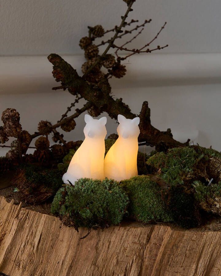 Sirius Home Sirius Edda vosjes LED lichtdecoratie najaar kerst set van 2 wit wax 6 x 6 x 10 cm op batterijen